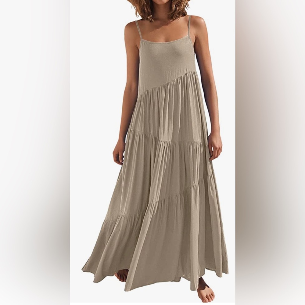 Maxi Sundress with spaghetti straps and tiered detailing.